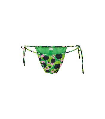 ONLY Green Leopard Print Tie Side Bikini Bottoms New Look