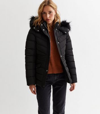 Matte satin faux outlet fur trim puffer