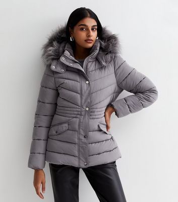 Ladies grey coat store with fur hood