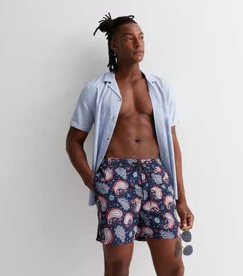 Swim shorts with floral Paisley motif beige