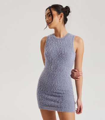 Urban Bliss Pale Blue Fluffy Knit Racer Mini Bodycon Dress