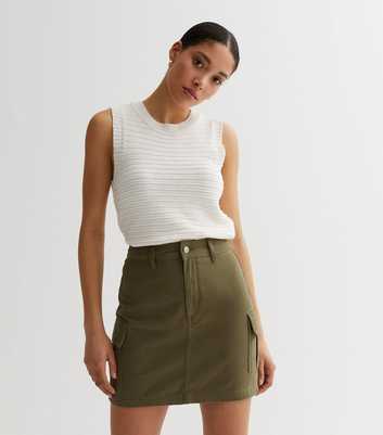 Khaki Denim High Waist Utility Mini Skirt
