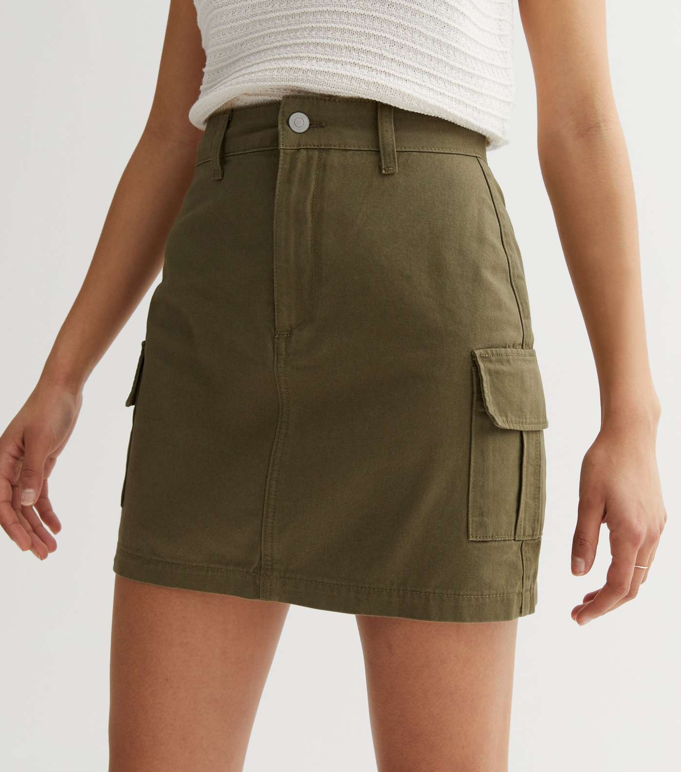Khaki Denim High Waist Utility Mini Skirt Image 3