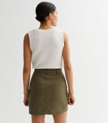 Khaki Denim High Waist Utility Mini Skirt New Look