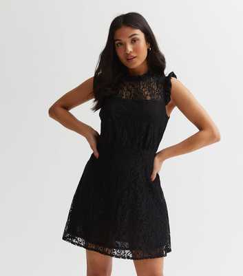 Petite Black Lace High Neck Mini Dress