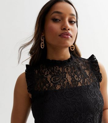 Petite Black Lace High Neck Top | New Look