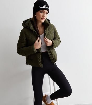 Khaki hooded store puffer jacket