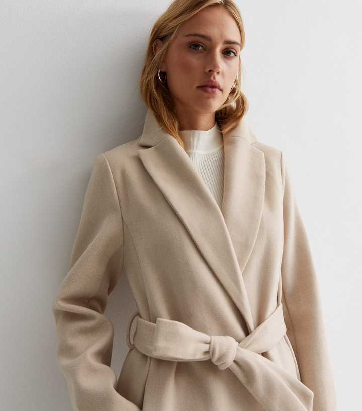 Stone Longline Belted Coat