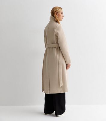 Stone Longline Belted Coat | New Look