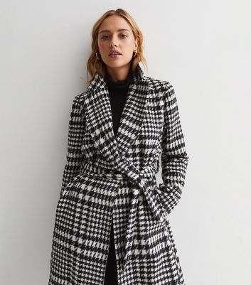 Black Check Longline Belted Coat New Look