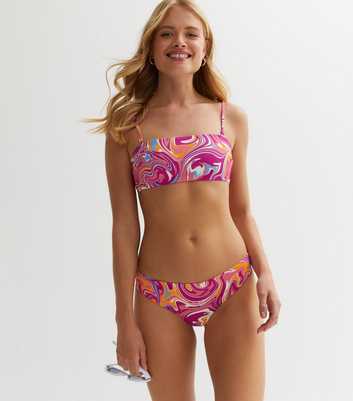 ONLY Pink Doodle Print Brazilian Thong Bikini Bottoms