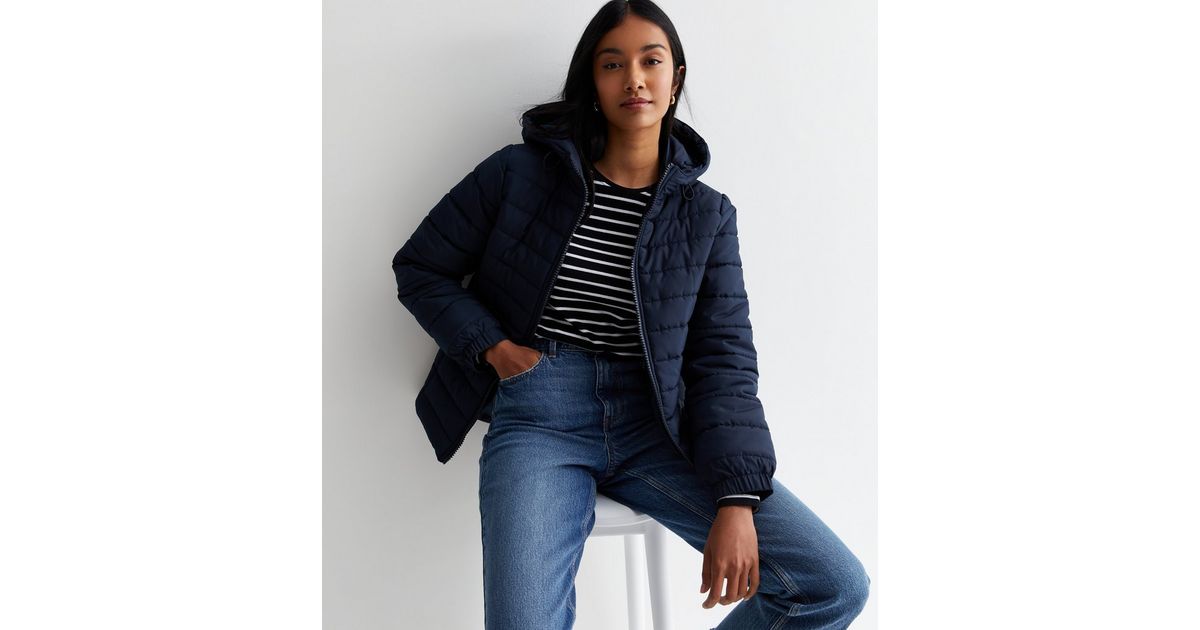 Navy Lightweight Puffer Jacket New Look