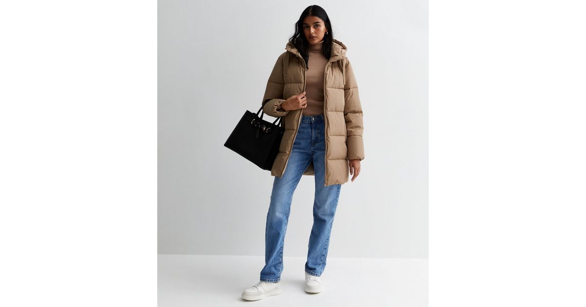 Camel Hooded Puffer Coat | New Look