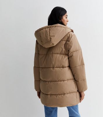 Camel Hooded Puffer Coat New Look