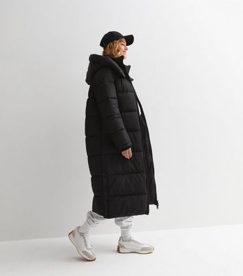 Black Hooded Longline Puffer Coat New Look