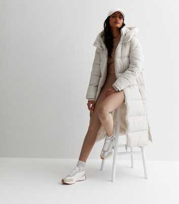 Cream Hooded Longline Puffer Coat