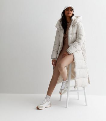 Cream Hooded Longline Puffer Coat New Look