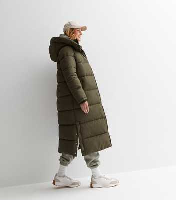 Khaki Hooded Longline Puffer Coat