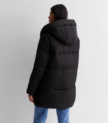 Black padded store midi coat