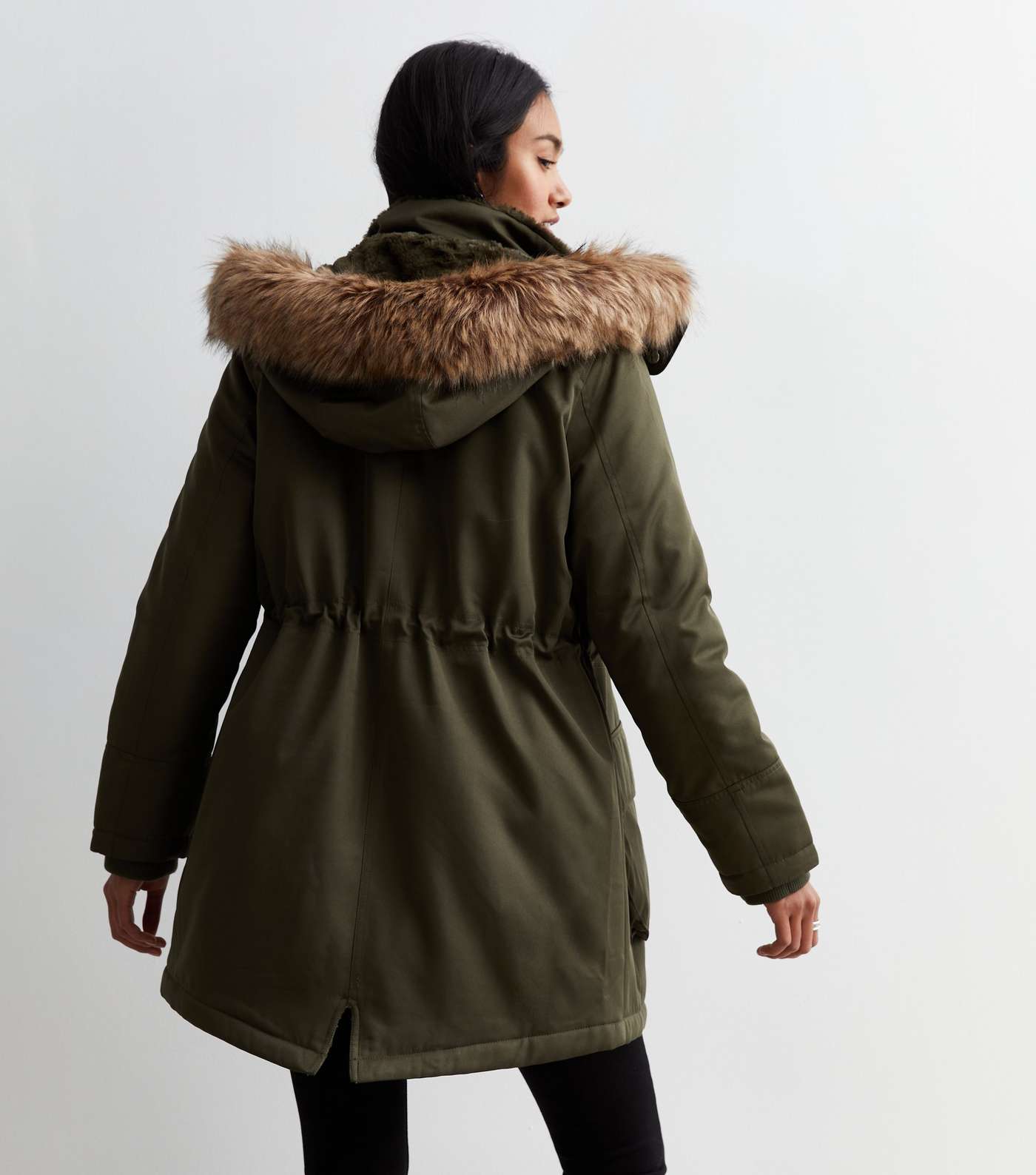 Hooded Parka with Faux Fur Lining for Girls - khaki, Girls