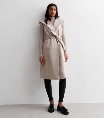Cream Sleeveless Hooded Coat
