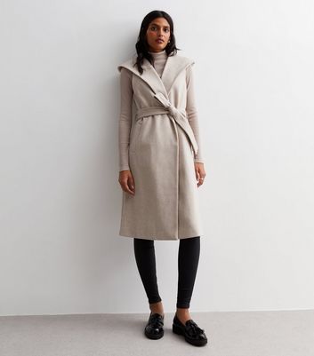 Cream Sleeveless Hooded Coat New Look