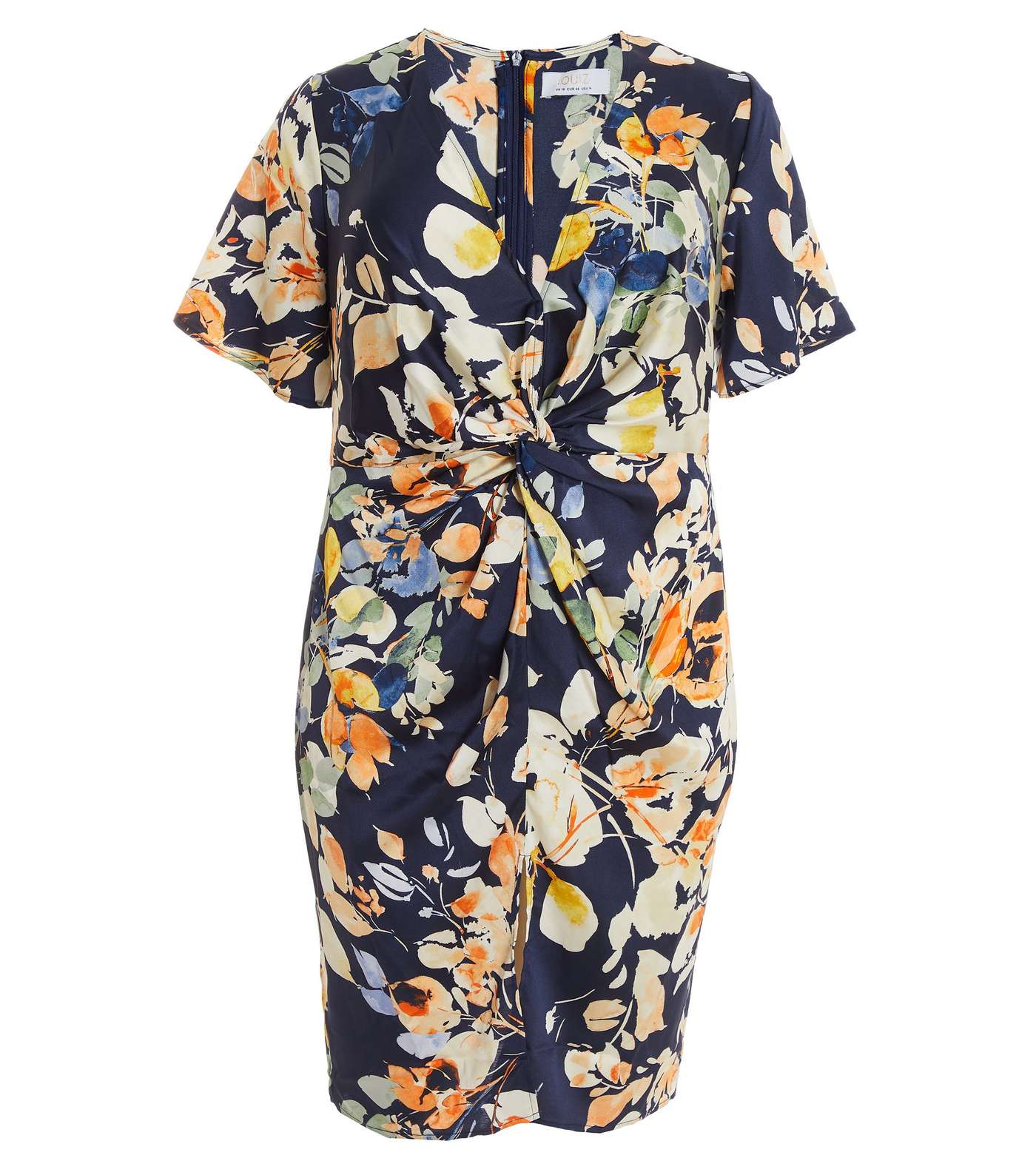 QUIZ Curves Navy Floral Twist Midi Dress Image 4