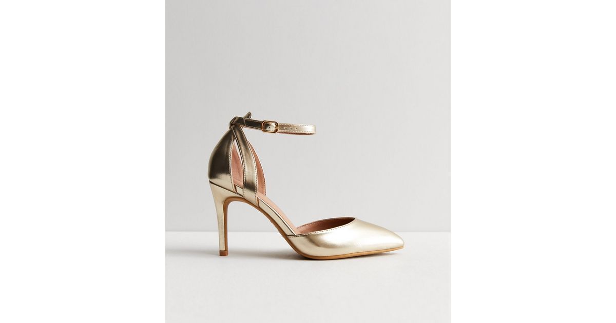 metallic gold court shoes