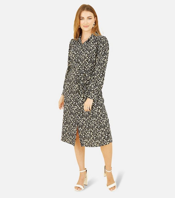 Yumi Black Leopard Print Long Sleeve Belted Midi Shirt Dress | New Look Yumi Black Leopard Print Long Sleeve Belted Midi Shirt Dress | New Look