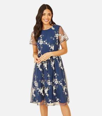 Yumi Navy Floral Embroidered Mini Dress