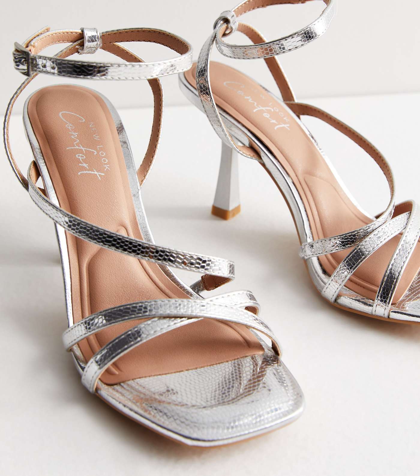 Silver Strappy Stiletto Heel Sandals Image 6