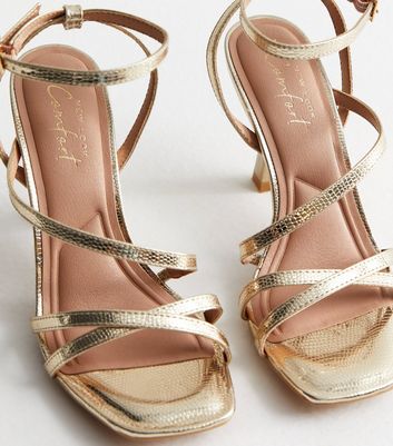 Gold Strappy Stiletto Heel Sandals New Look