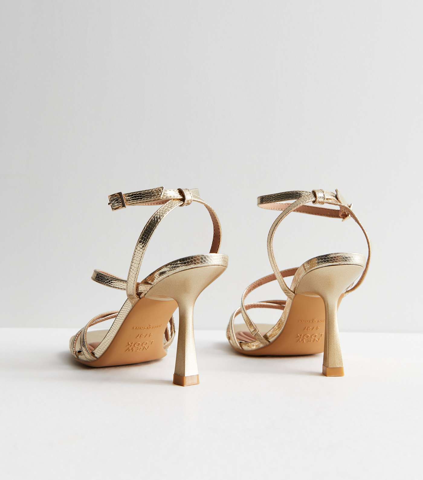 Gold Strappy Stiletto Heel Sandals Image 4