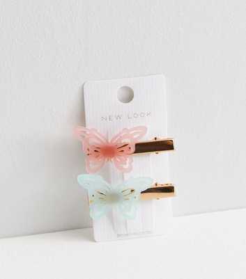 2 Pack Pink and Blue Resin Butterfly Hair Slides