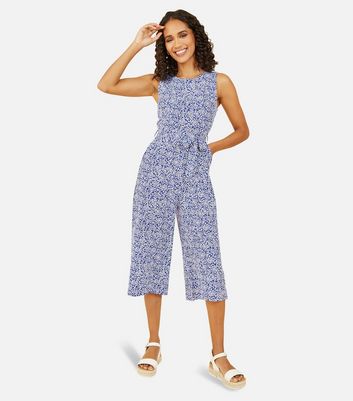 Navy floral cheap culotte jumpsuit