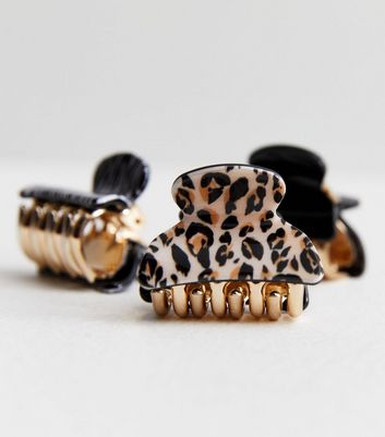 3 Pack Black Animal Print Mini Claw Clips New Look