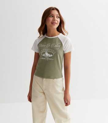 Girls Khaki Nature Adventure Logo Raglan T-Shirt