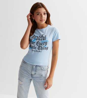 Girls Pale Blue Grateful Logo T-Shirt