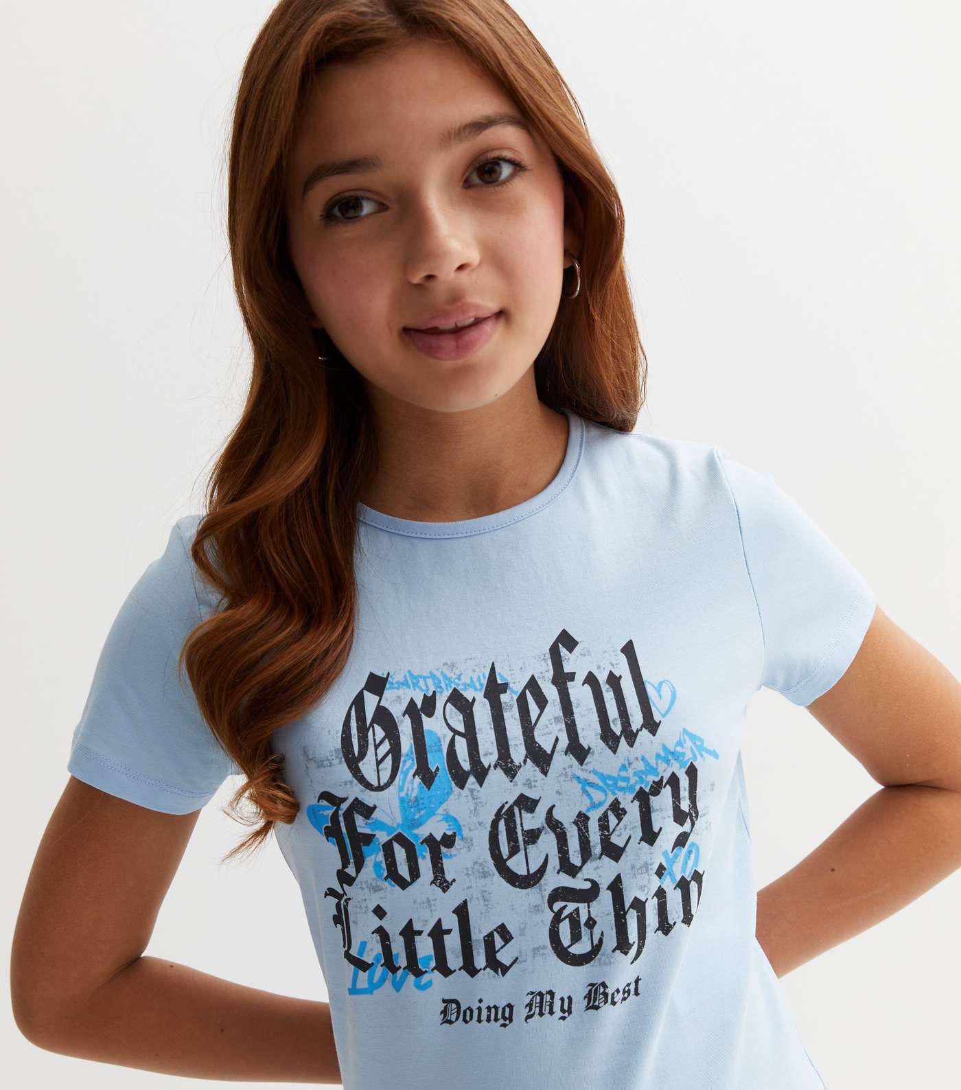 Girls Pale Blue Grateful Logo T-Shirt Image 3
