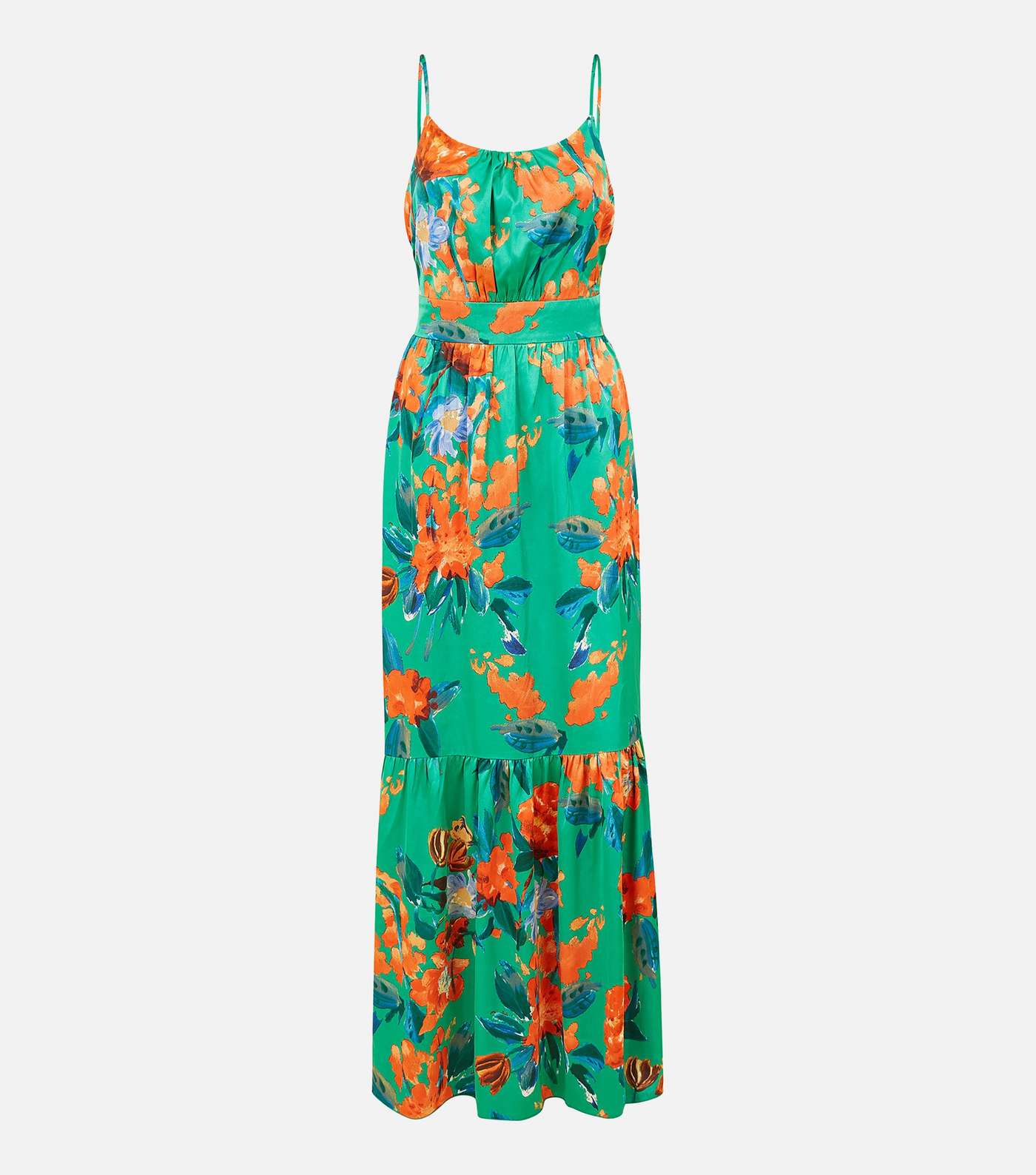 Yumi Green Floral Satin Tiered Strappy Maxi Dress Image 5