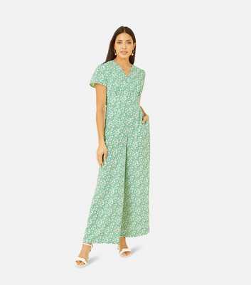 Yumi Green Ditsy Floral Wide Leg Wrap Jumpsuit