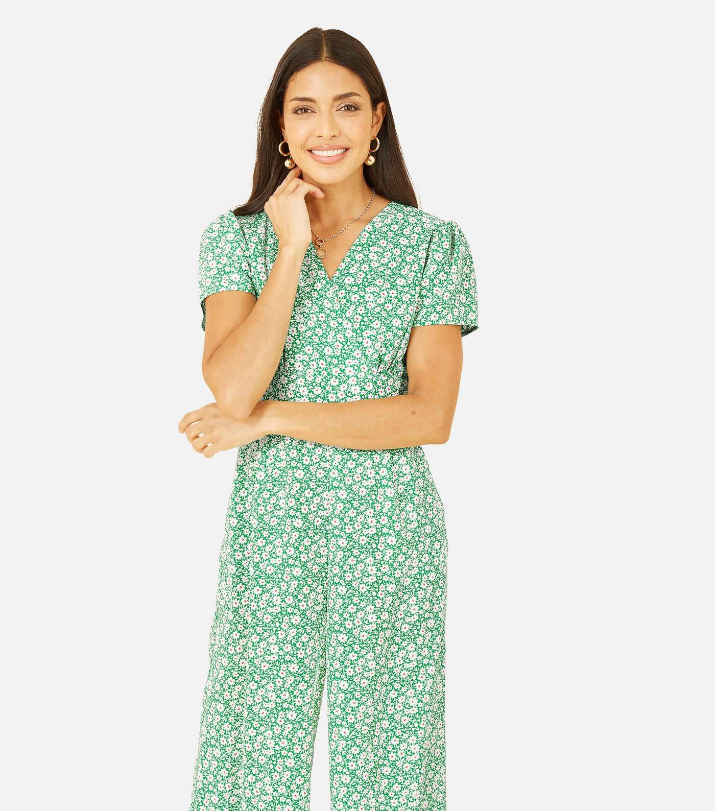 Yumi Green Ditsy Floral Wide Leg Wrap Jumpsuit Image 2