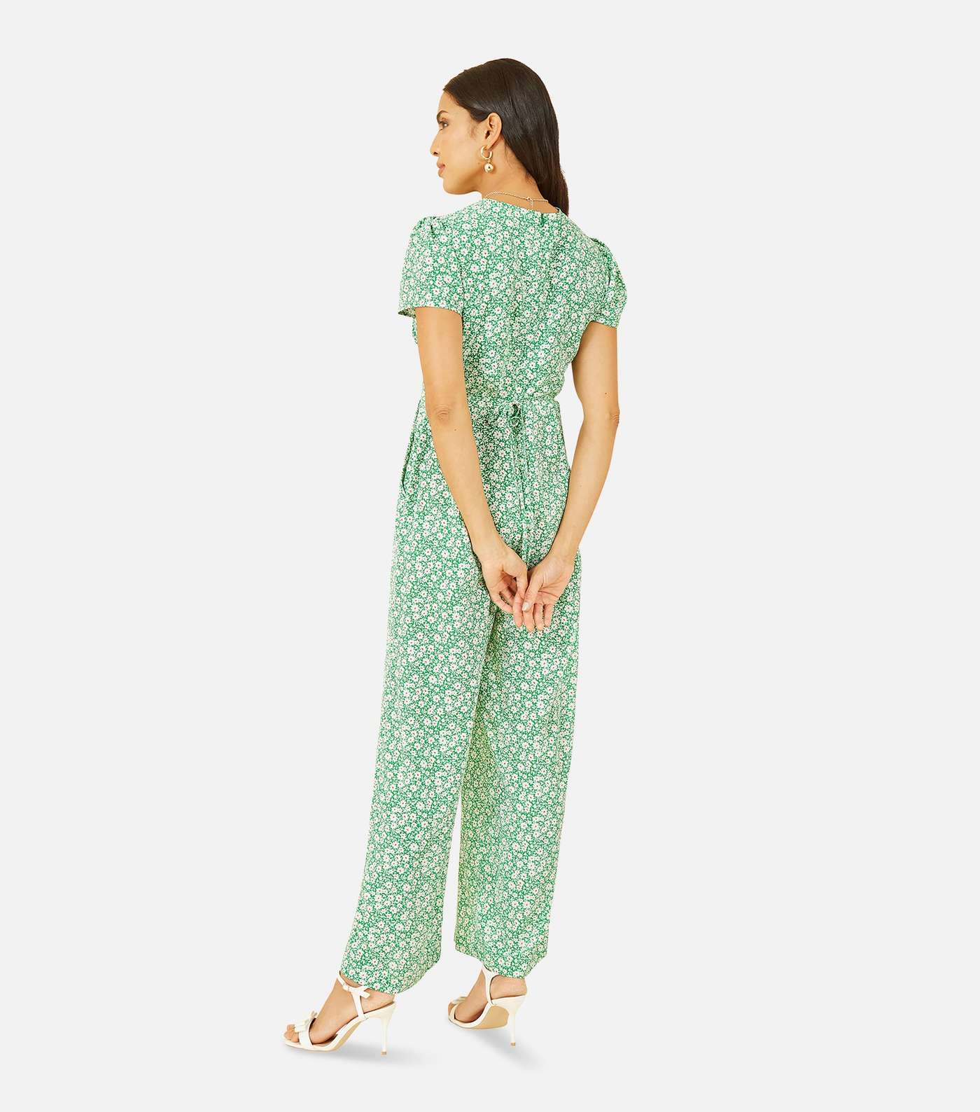 Yumi Green Ditsy Floral Wide Leg Wrap Jumpsuit Image 4