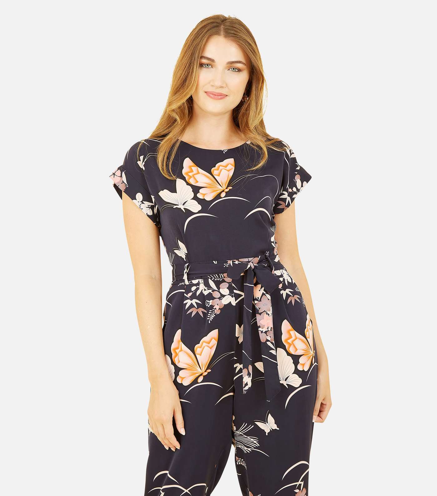Yumi Navy Butterfly Print Short Sleeve Jumpsuit Image 2