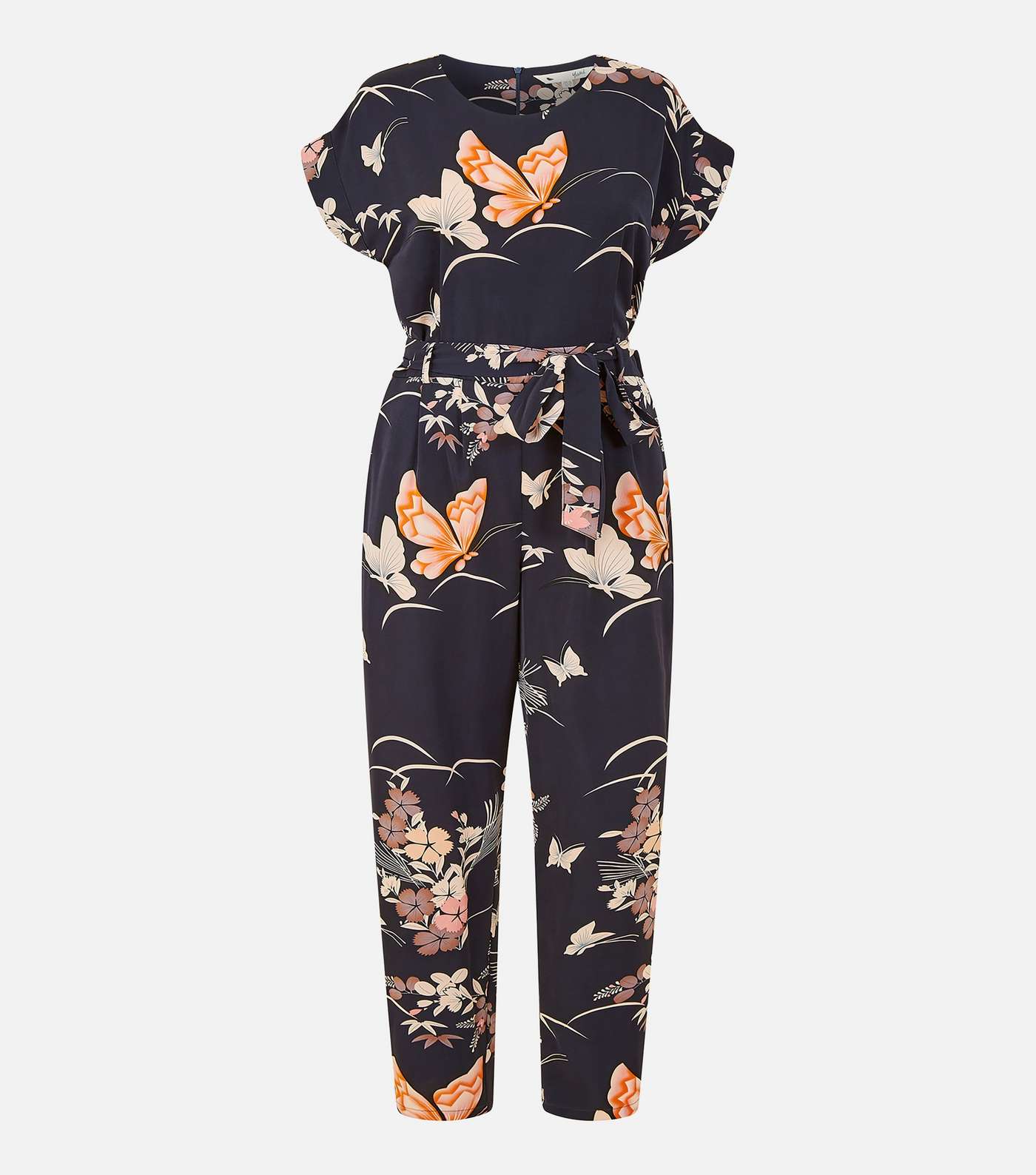 Yumi Navy Butterfly Print Short Sleeve Jumpsuit Image 4