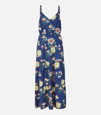 Yumi Navy Floral V Neck Strappy Maxi Dress New Look
