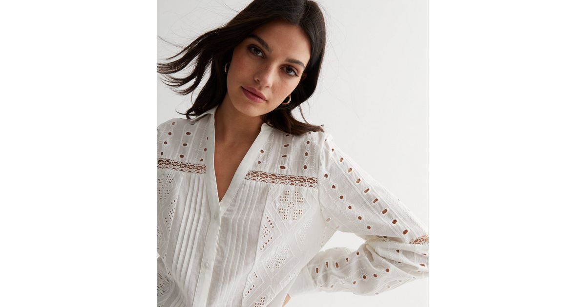 White Mix Lace Valerie Shirt | New Look