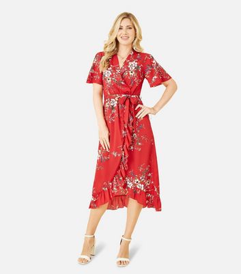 Midi frill outlet wrap dress