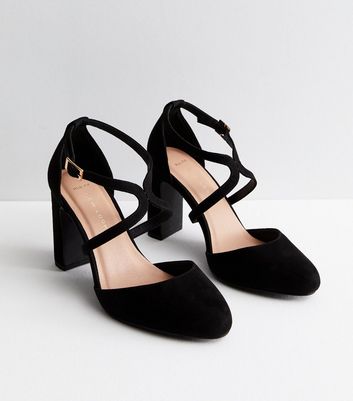 Wide Fit Black Suedette Platform Block Heel Sandals | New Look