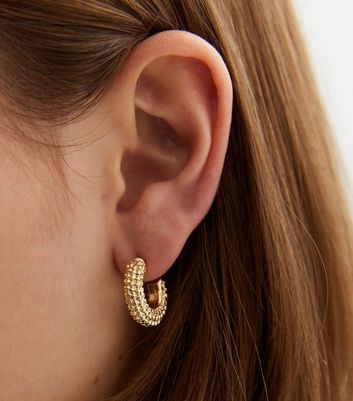 Gold Textured Small Chunky Hoop Earrings New Look